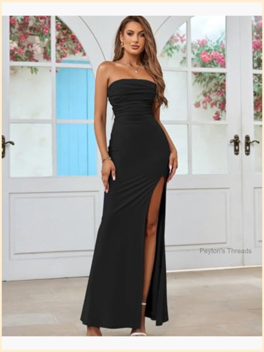 Strapless Tube Top Bodycon Maxi Dress with Side Slit Tie Back - Picture 3 of 7